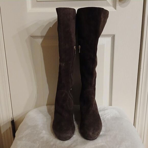 Rockport brown suede knee-high boots with stretchy calf wedge heel size 8 - Picture 2 of 8